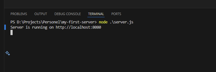 Terminal output showing Express.js app listening message
